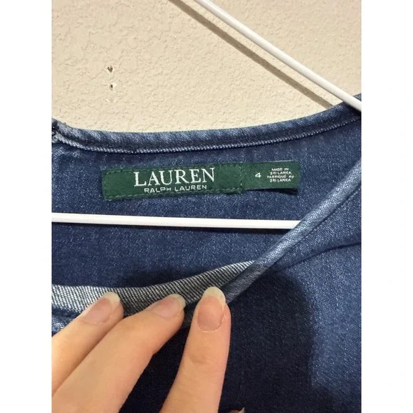Lauren Ralph Lauren Blue Denim Bell Sleeve Boat Neck Shift Dress 4 Lagenlook - Picture 3 of 6